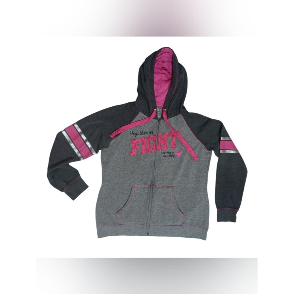Susan G. Komen Together We Fight Pink & Gray Full Zip Hoodie L Hooded Jacket